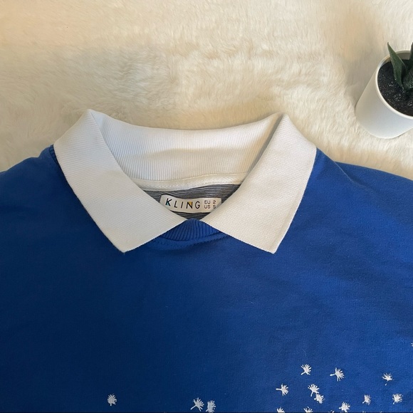 Kling Blue Flower Grandma Sweater with white collar - Picture 4 of 8